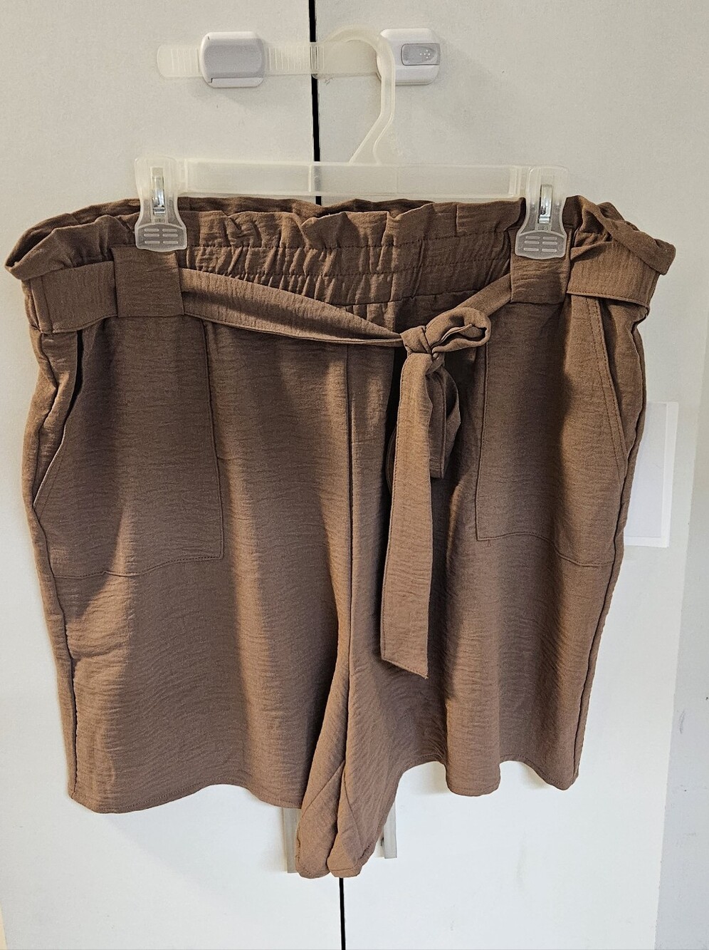 High-Rise Paperbag Tie Waist Shorts in Brown